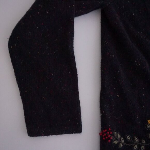 Vintage Craft & Barrel Black Zip-Up Knit Cardigan Embroidered Grapevine Fruit M - Picture 10 of 12